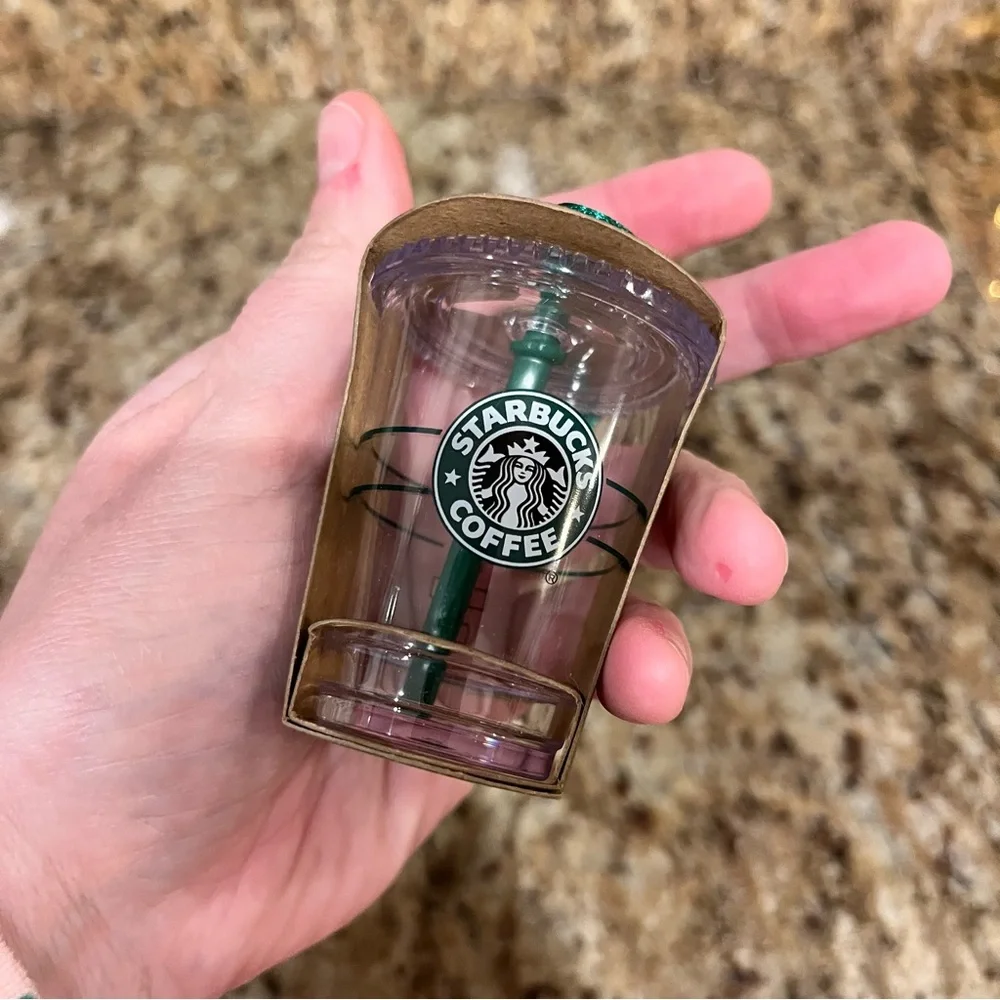 NEW STARBUCKS CLEAR COLD CUP with Straw HOLIDAY CHRISTMAS ORNAMENT Logo